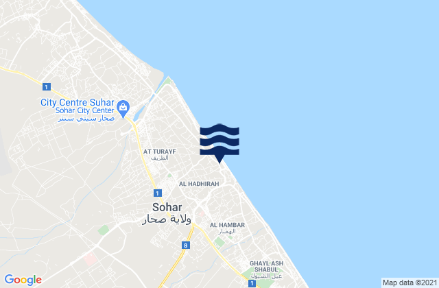Carte des horaires des marées pour Sohar, Oman
