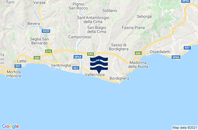 Carte des horaires des marées pour Soldano, Italy