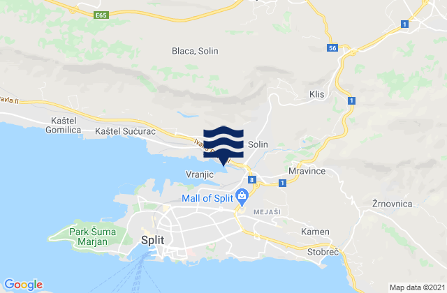 Carte des horaires des marées pour Solin, Croatia