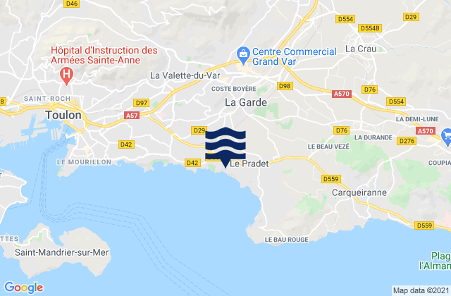 Carte des horaires des marées pour Solliès-Ville, France