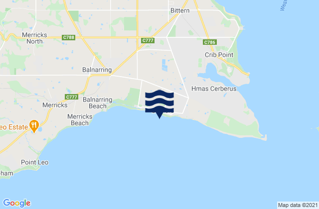 Carte des horaires des marées pour Somers Beach, Australia