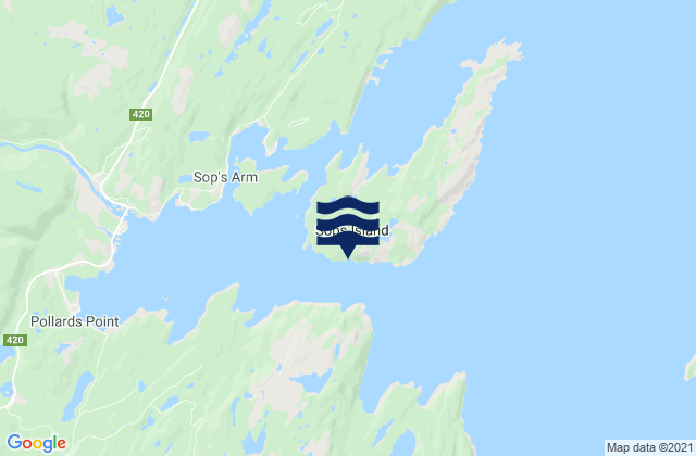 Carte des horaires des marées pour Sop's Island, Canada