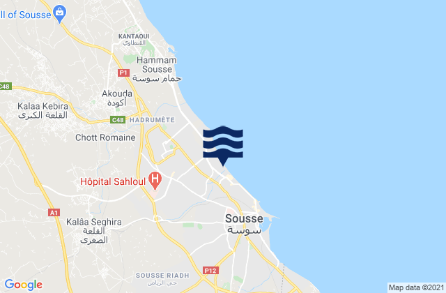 Carte des horaires des marées pour Sousse Jawhara, Tunisia