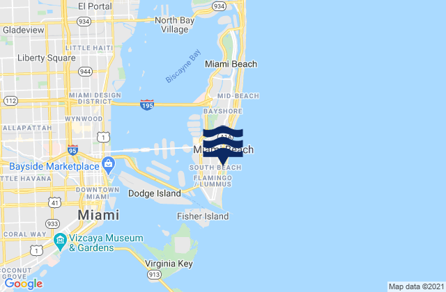 Carte des horaires des marées pour South Beach Miami, United States