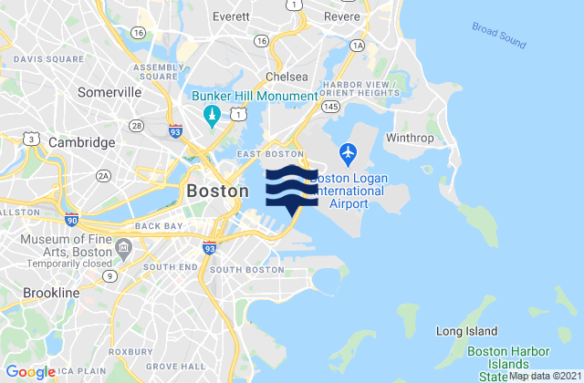 Carte des horaires des marées pour South Boston Pier 4 0.2 n.mi. NNE of, United States