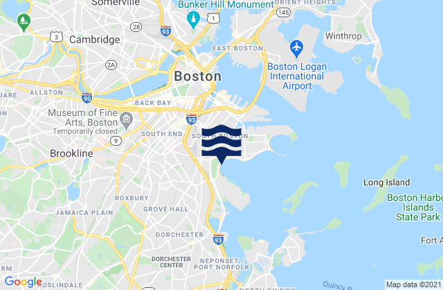 Carte des horaires des marées pour South Boston, United States