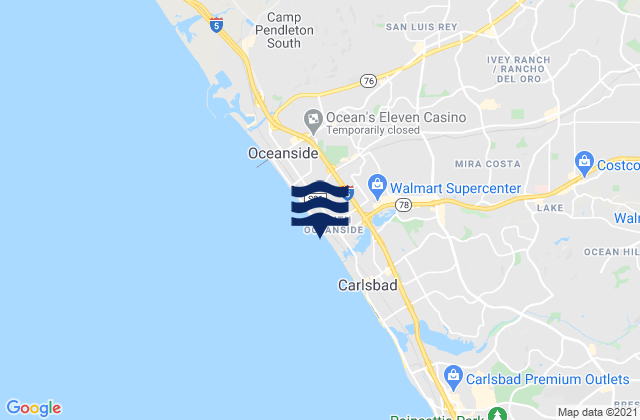 Carte des horaires des marées pour South Oceanside Beach, United States