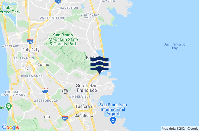 Carte des horaires des marées pour South San Francisco, United States