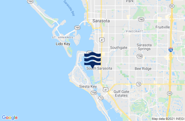 Carte des horaires des marées pour South Sarasota, United States