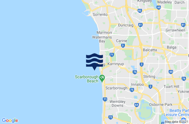 Carte des horaires des marées pour South Trigg Beach, Australia