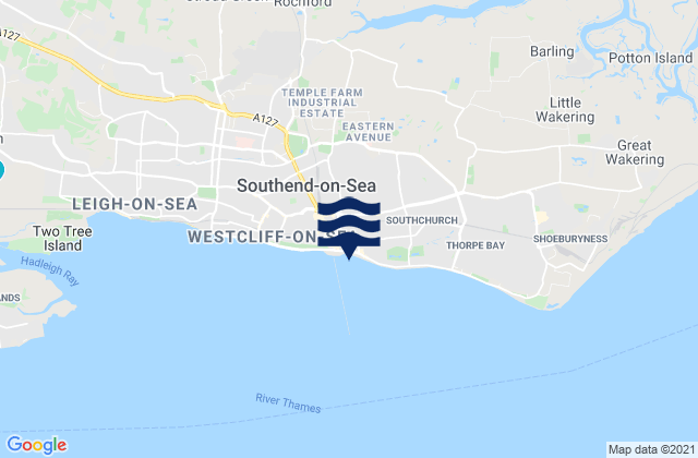Carte des horaires des marées pour Southend City Beach, United Kingdom