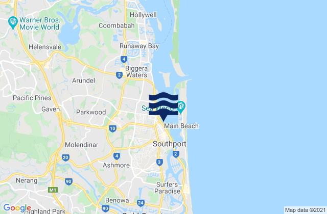 Carte des horaires des marées pour Southport, Australia