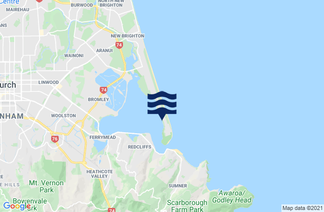 Carte des horaires des marées pour Southshore Spit Beach, New Zealand