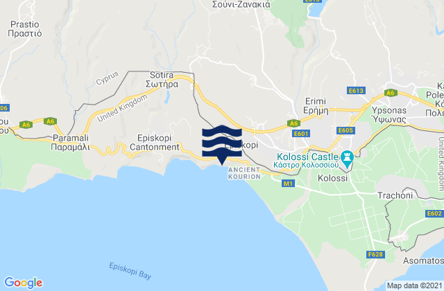 Carte des horaires des marées pour Soúni-Zanakiá, Cyprus