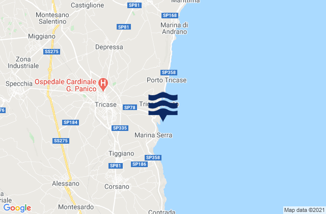 Carte des horaires des marées pour Specchia, Italy