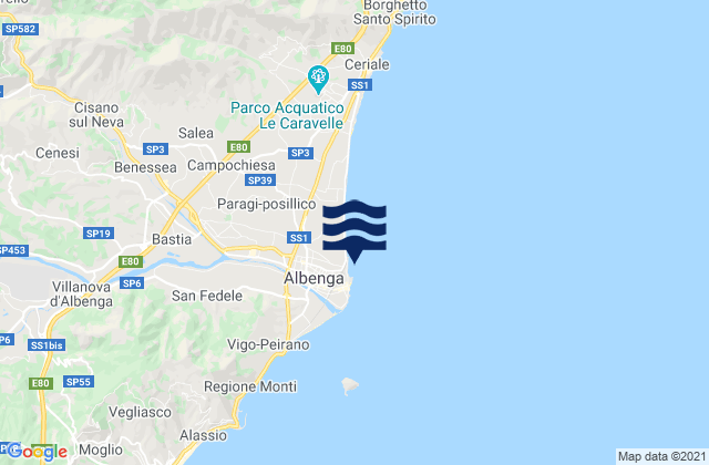 Carte des horaires des marées pour Spiaggia Albenga, Italy