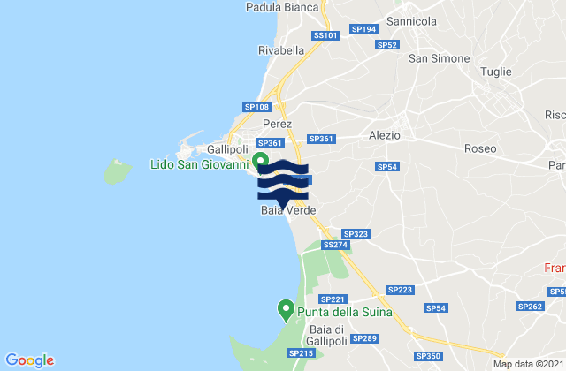 Carte des horaires des marées pour Spiaggia Baia Verde, Italy