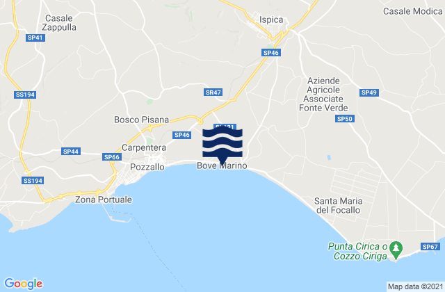 Carte des horaires des marées pour Spiaggia Bove Marino, Italy