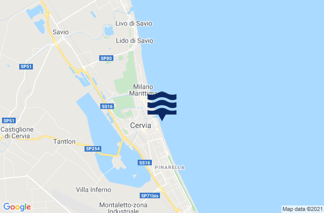 Carte des horaires des marées pour Spiaggia Cervia, Italy