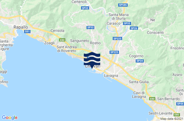 Carte des horaires des marées pour Spiaggia Chiavari, Italy