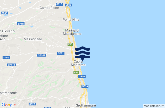 Carte des horaires des marées pour Spiaggia Cupra Marittima, Italy