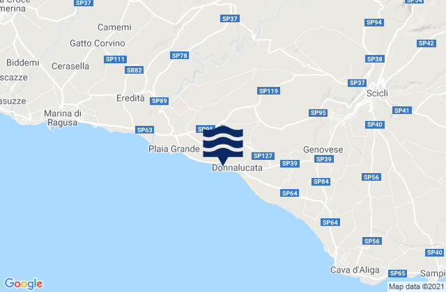 Carte des horaires des marées pour Spiaggia Donnalucata, Italy