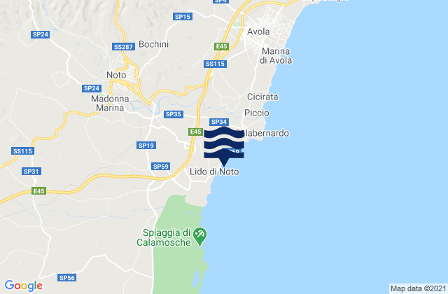 Carte des horaires des marées pour Spiaggia Lido di Noto, Italy