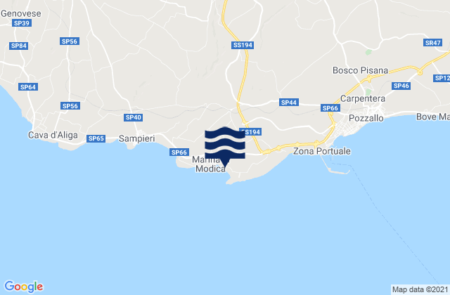 Carte des horaires des marées pour Spiaggia Marina di Modica, Italy