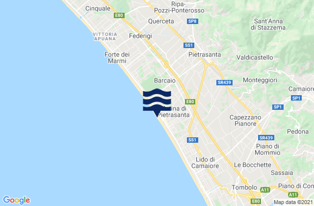 Carte des horaires des marées pour Spiaggia Marina di Pietrasanta, Italy