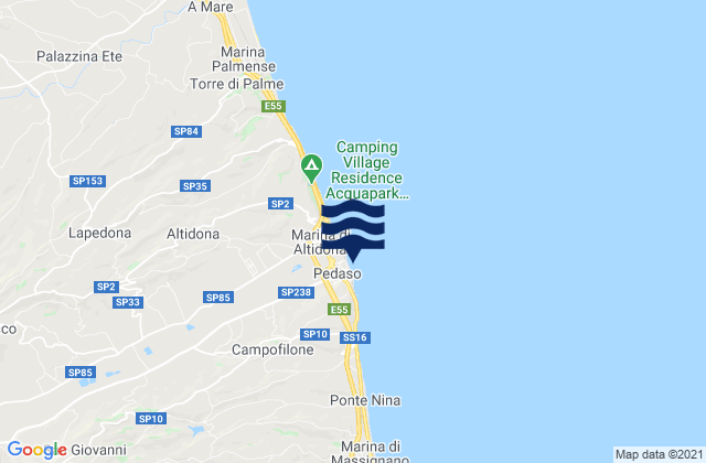 Carte des horaires des marées pour Spiaggia Pedaso, Italy