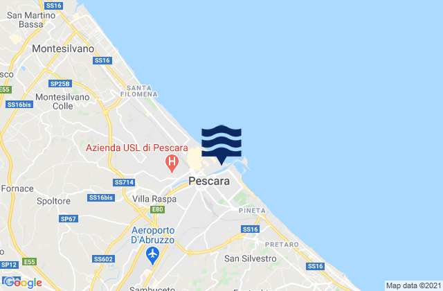 Carte des horaires des marées pour Spiaggia Pescara, Italy