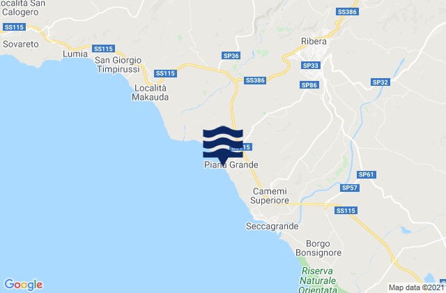 Carte des horaires des marées pour Spiaggia Piana Grande, Italy