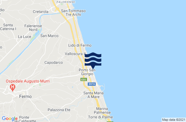 Carte des horaires des marées pour Spiaggia Porto San Giorgio, Italy