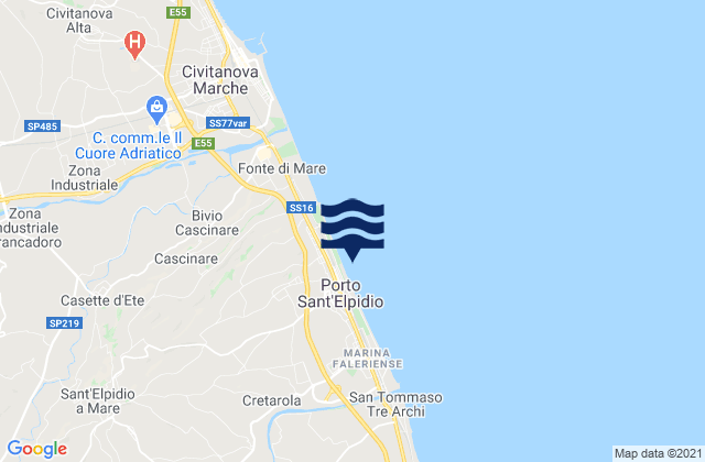Carte des horaires des marées pour Spiaggia Porto Sant'Elpidio, Italy