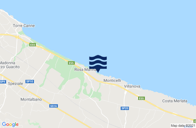 Carte des horaires des marées pour Spiaggia Rosa Marina, Italy