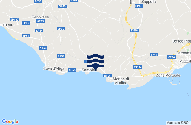 Carte des horaires des marées pour Spiaggia Sampieri, Italy