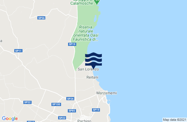 Carte des horaires des marées pour Spiaggia San Lorenzo, Italy