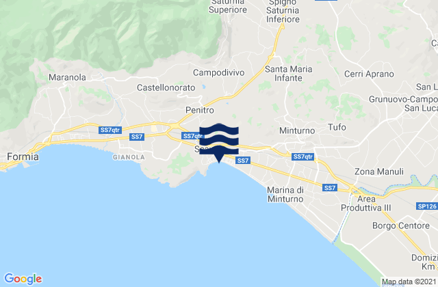 Carte des horaires des marées pour Spiaggia Scauri, Italy