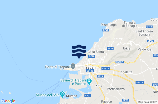 Carte des horaires des marées pour Spiaggia Trapani, Italy
