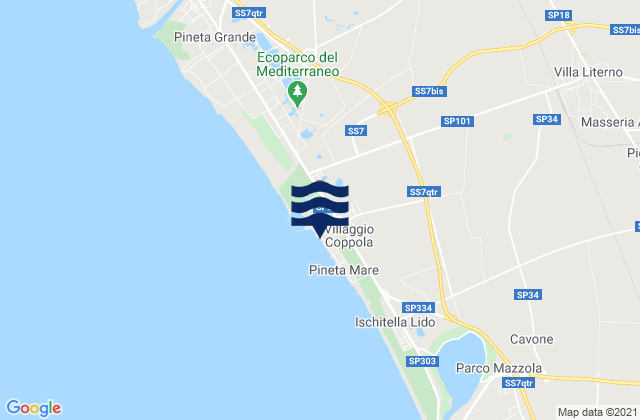 Carte des horaires des marées pour Spiaggia Villaggio Coppola, Italy