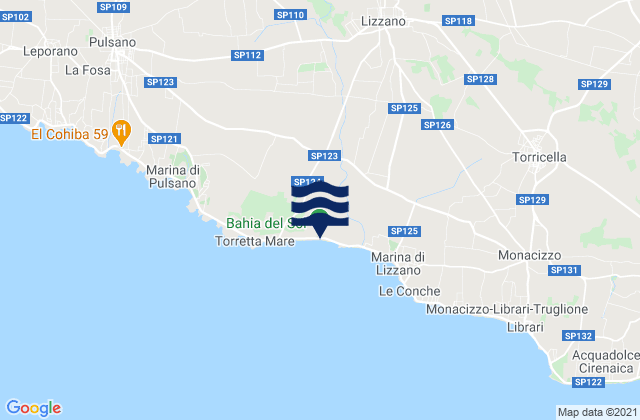 Carte des horaires des marées pour Spiaggia a Taranto, Italy