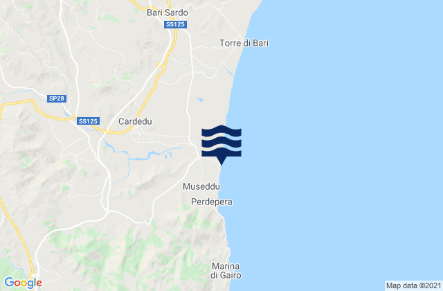 Carte des horaires des marées pour Spiaggia della Marina di Cardedu, Italy