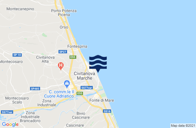 Carte des horaires des marées pour Spiaggia di Portocivitanova, Italy