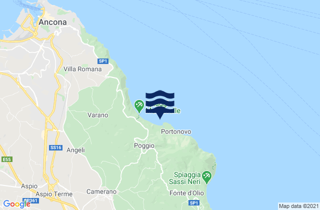 Carte des horaires des marées pour Spiaggia di Portonovo, Italy