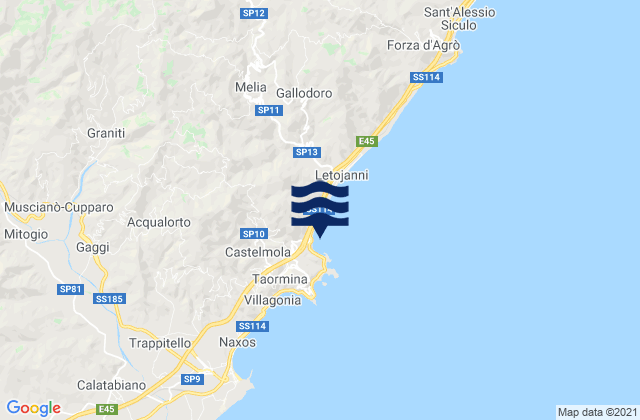 Carte des horaires des marées pour Spiaggia di Spisone, Italy