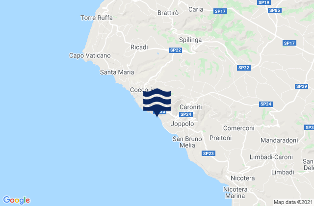 Carte des horaires des marées pour Spilinga, Italy