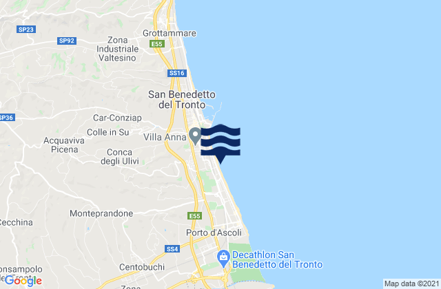 Carte des horaires des marées pour Spinetoli, Italy