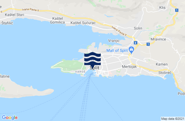 Carte des horaires des marées pour Split, Croatia