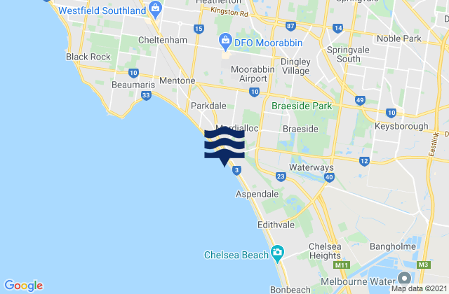 Carte des horaires des marées pour Springvale, Australia