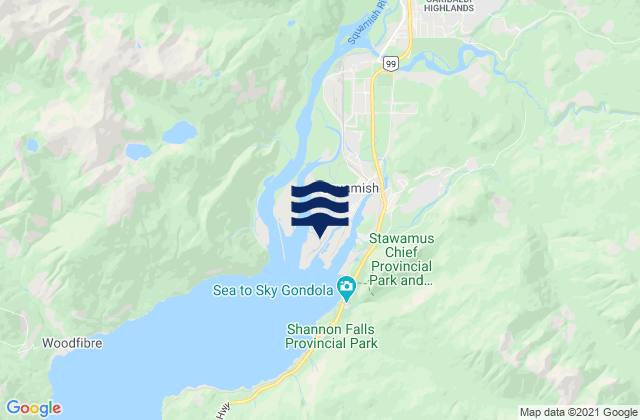Carte des horaires des marées pour Squamish, Canada